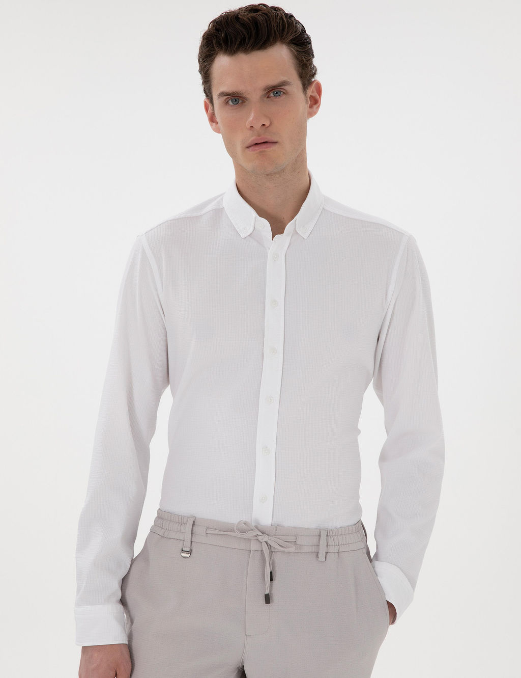 Рубашка Pierre Cardin Slim Fit белая в полоску