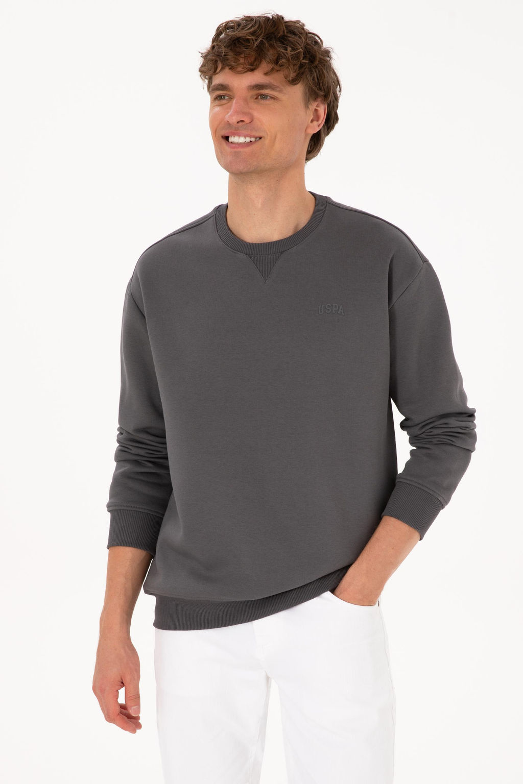 Erkek Gri Basic Sweatshirt