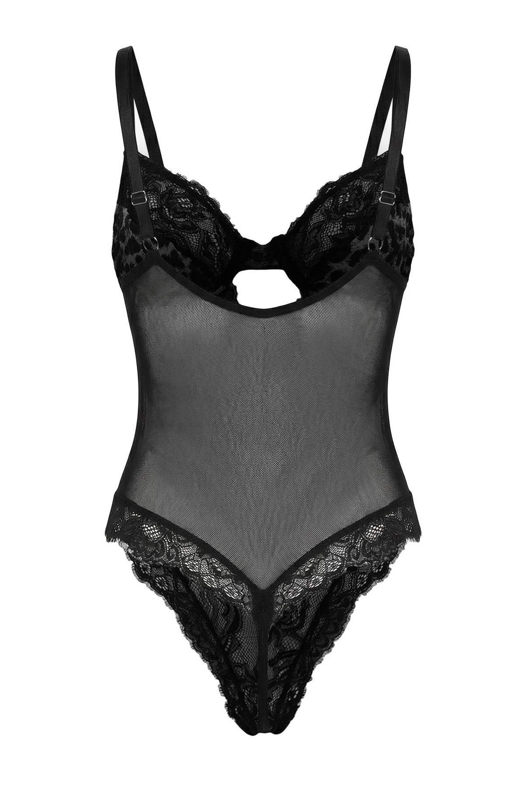 Siyah Fitted Leopar Desenli Dantel/Saten Fantezi Body THMSS26BD00012 - Trendyolmilla фото 2