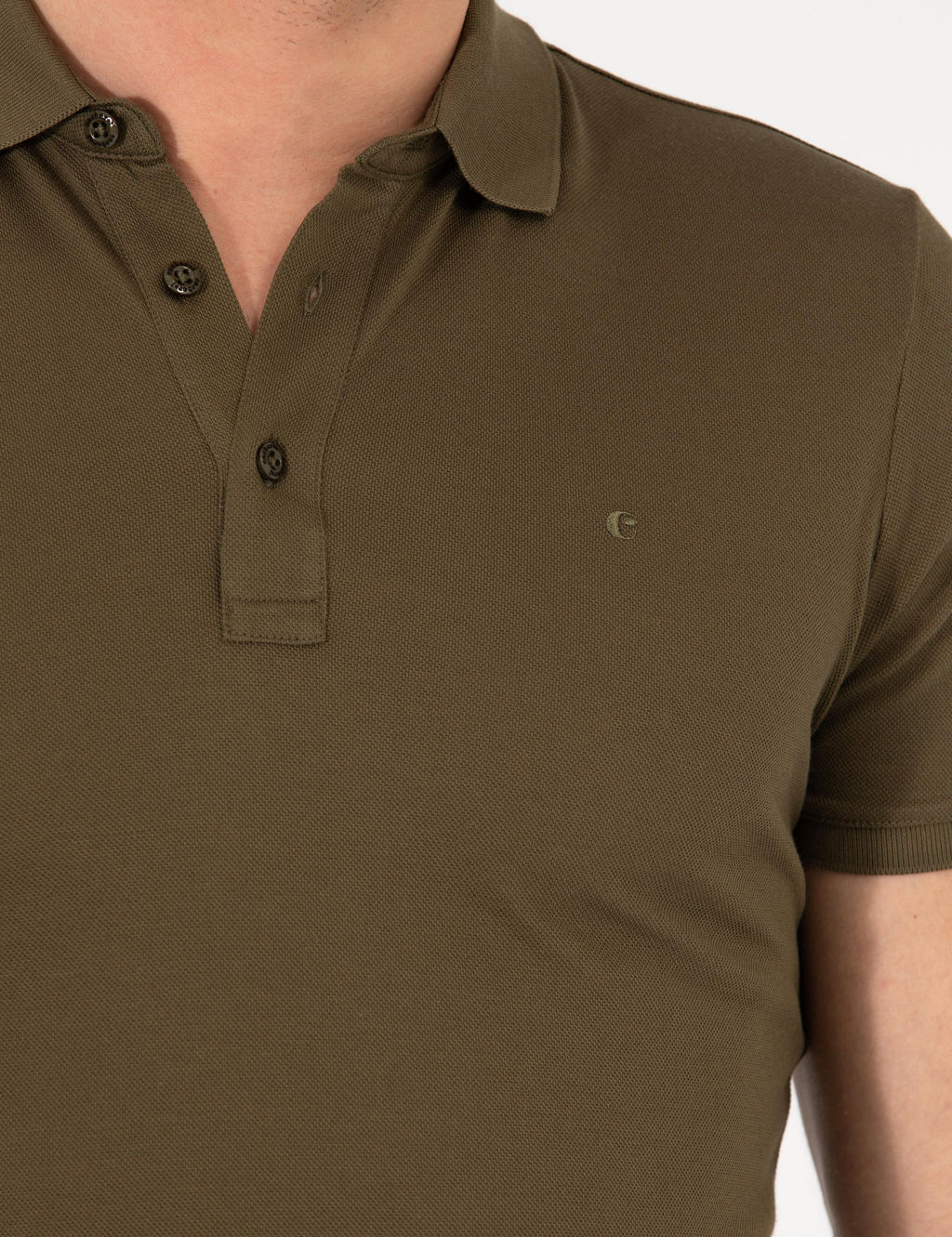 Haki Polo Yaka Slim Fit Basic Merserize T-shirt
