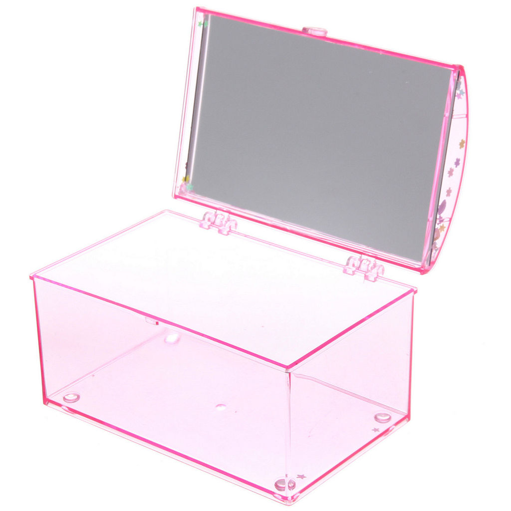Цена за 3 шт. Шкатулка пластиковая с зеркалом "KiKi HAUS", сундучок, цвет розовый, 14.5*9.5*9см (в пакете)