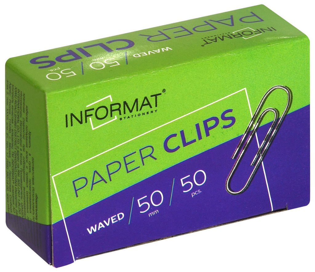 Цена за 2 шт. Скрепки INFORMAT 50 мм 50 шт. гофрированные, металлические без покрытия, картонная упаковк...