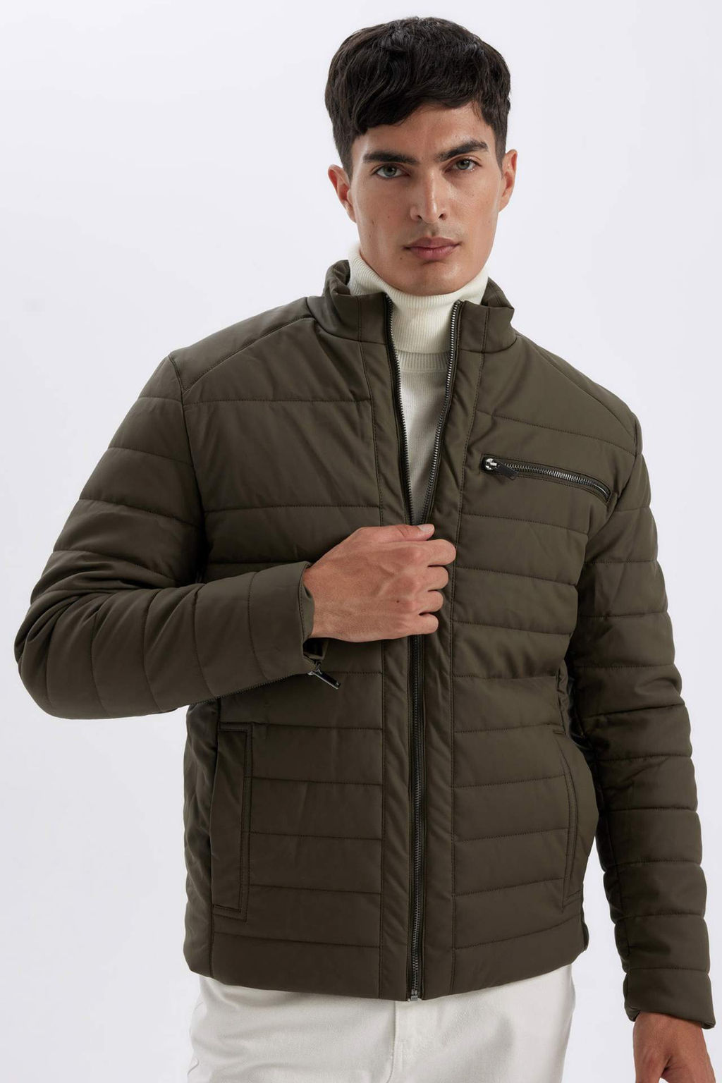 Slim Fit Dik Yaka Fermuarl? Cepli Suni Deri Ceket Mont - Defacto фото 2