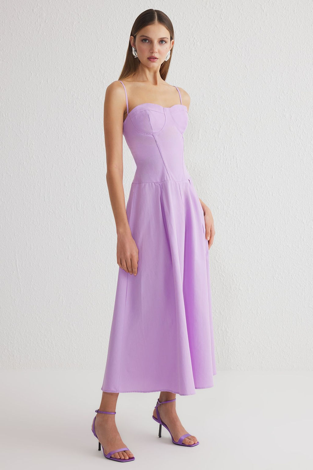 TRENDYOLMILLA Cok Renkli A Kesim Cicek Desenli Korse Gorunumlu Dokuma Midi S?k Elbise TPRSS25EL00109 фото 7