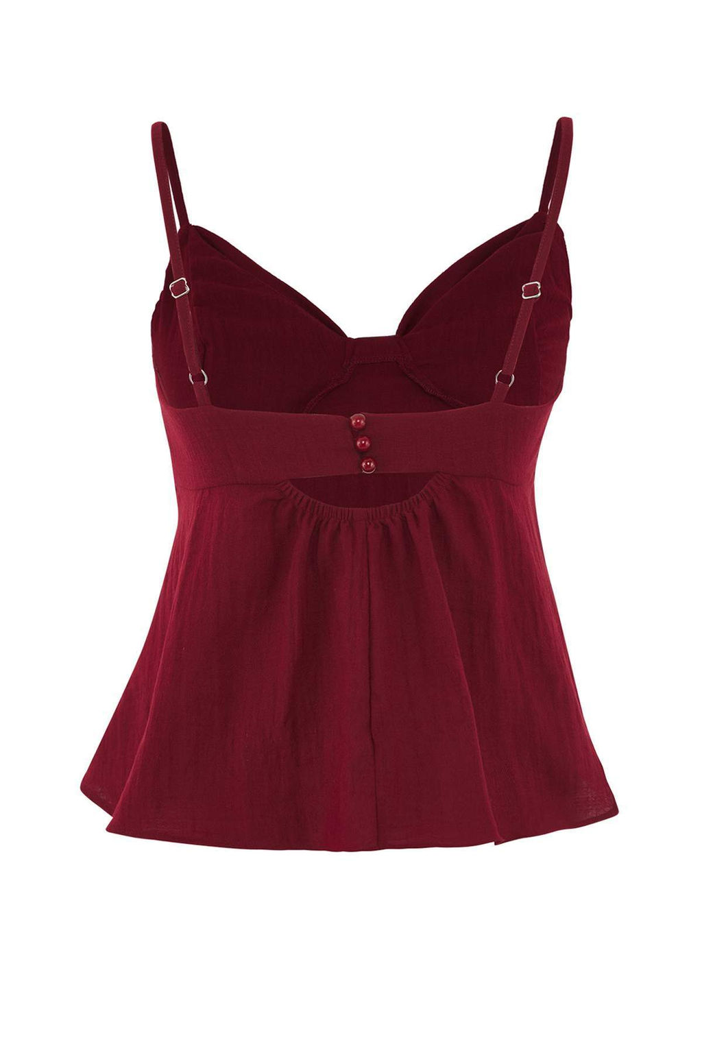 Koyu K?rm?z? Keten Gorunumlu Fiyonk Detayl? Ask?l? Y?lbas? Dokuma Bluz TWOSS25BZ00249