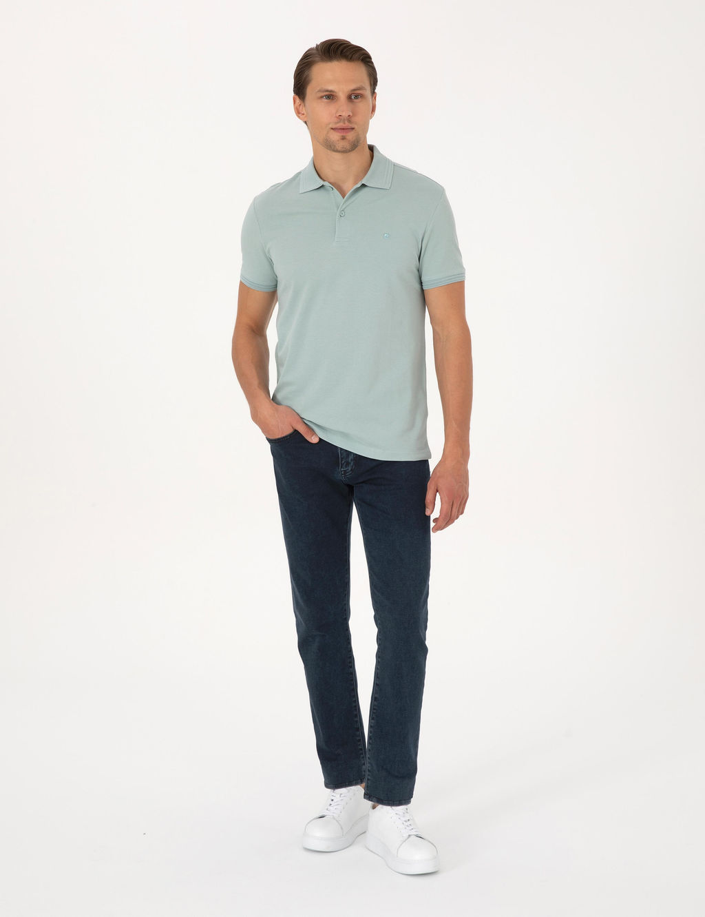 Koyu Mint Slim Fit %100 Pamuk K_vr_lmaz Polo Yaka Basic Ti__rt