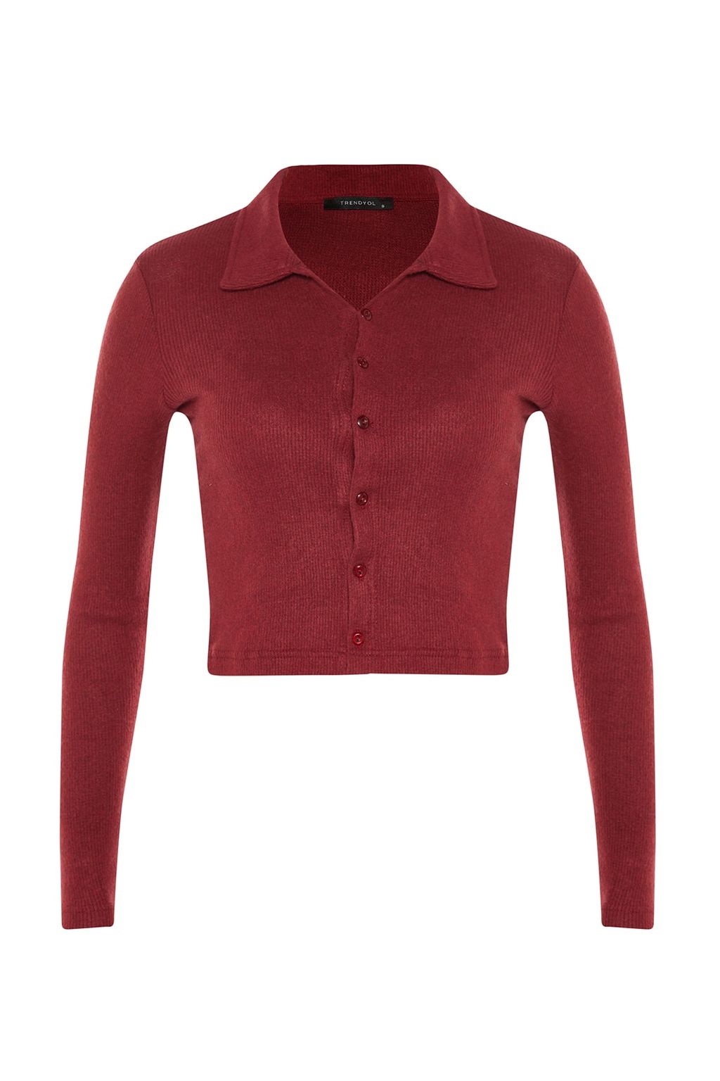 Trendyolmilla Indigo Dugme Detayl? Vucuda Oturan Crop Polo Yaka Fitilli Esnek Orme Bluz TWOAW22BZ0522
