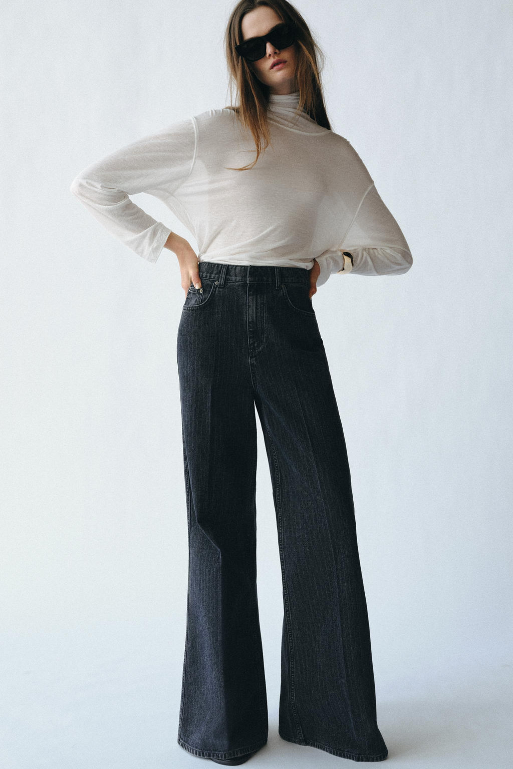 ZW COLLECTION HIGH-WAIST FLARED STRIPED JEANS - Zara фото 8