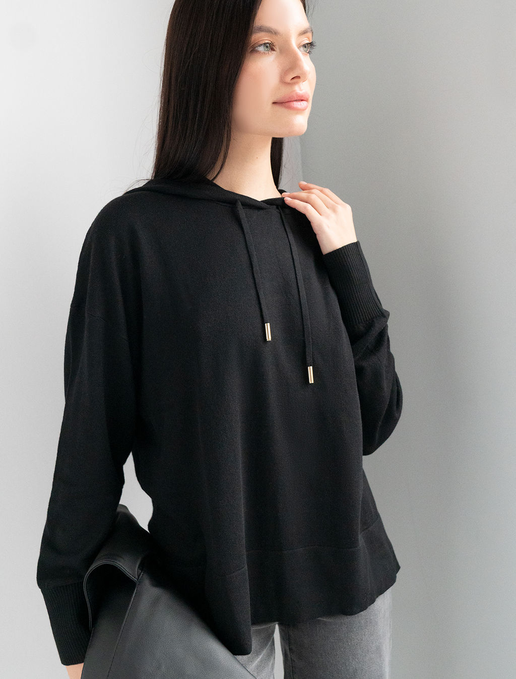 VILATTE / Худи тонкой вязки из пряжи с шерстью мериноса  фото 10