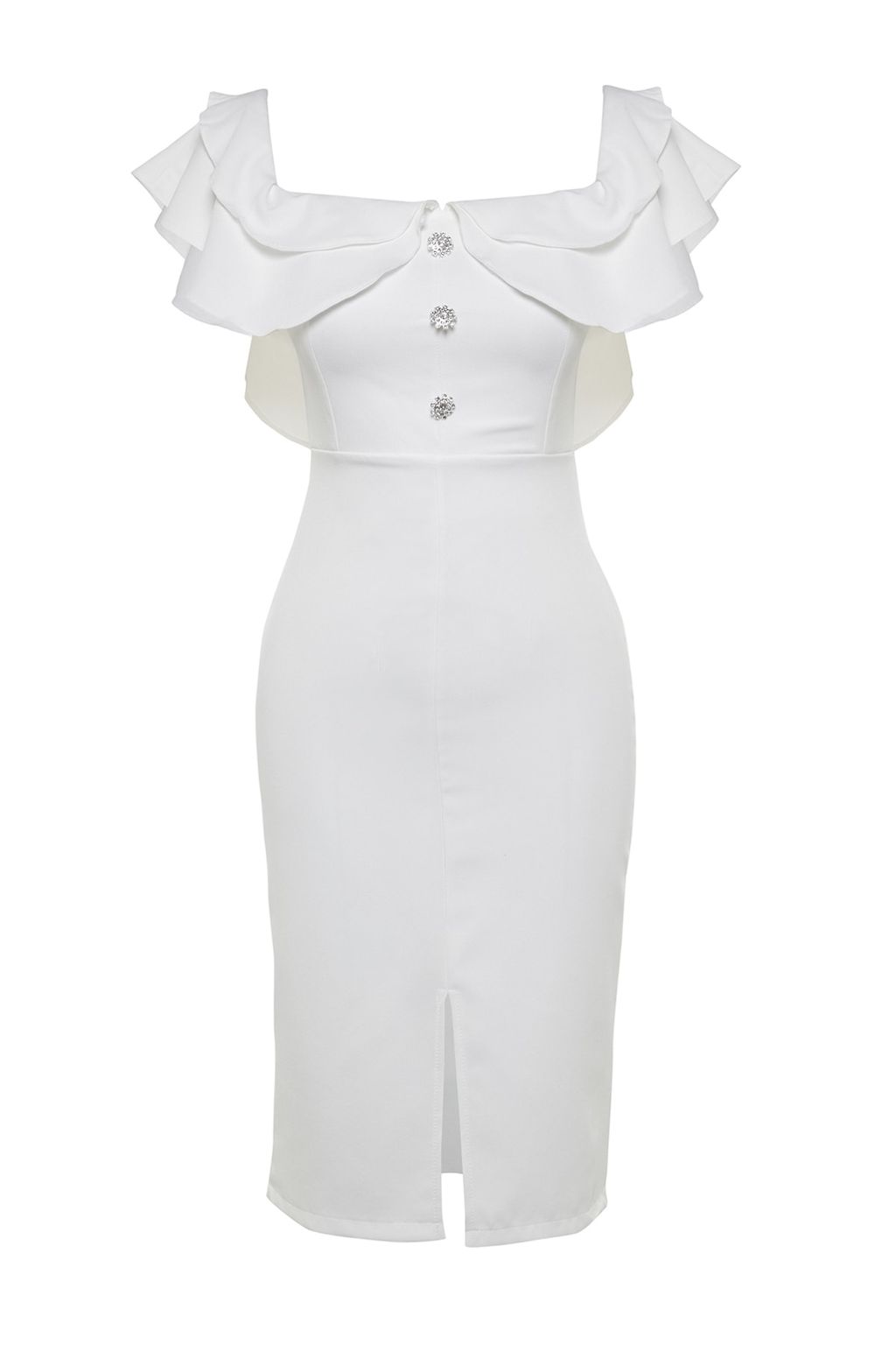 Bridal Ekru Astarl? Volanl? Dokuma Abiye Gece Elbise TPRSS21EL1403 - Trendyolmilla фото 9