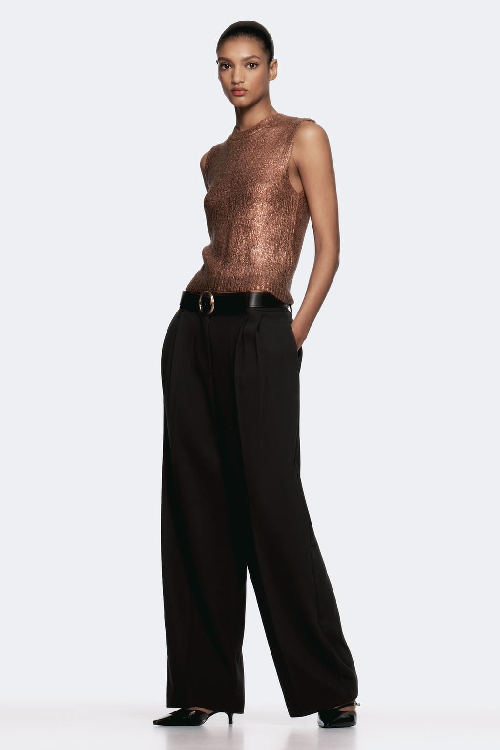 WIDE-LEG DARTED TROUSERS WITH BELT