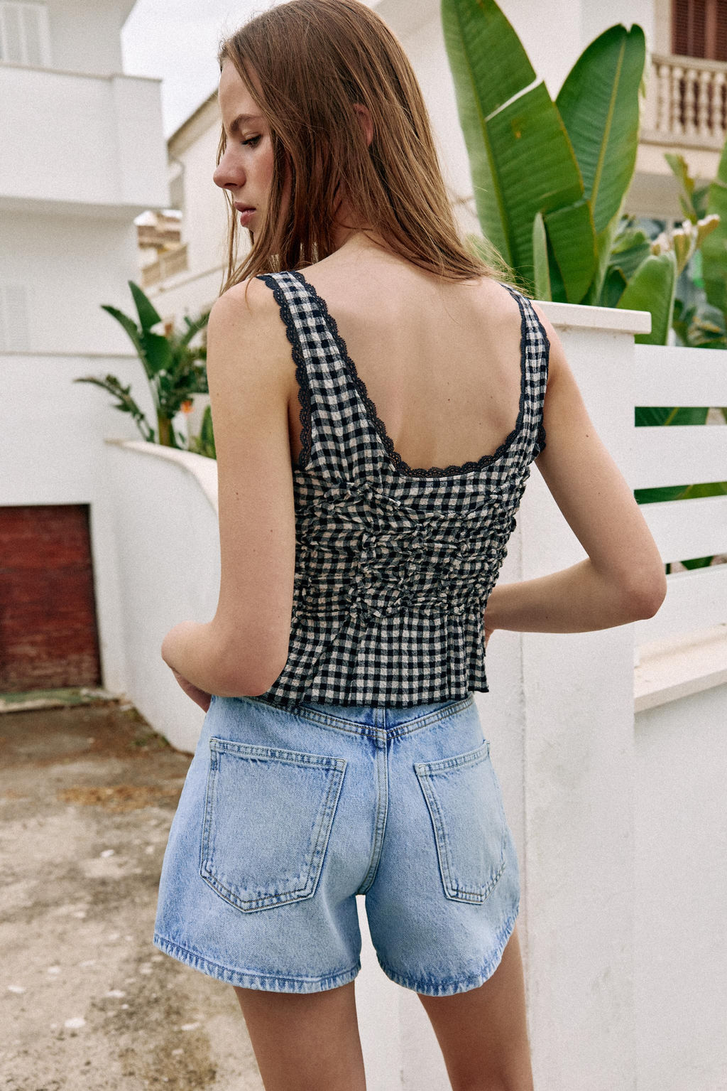 TOP DRAPEADO CUADRO VICHY / Crudo / Azul