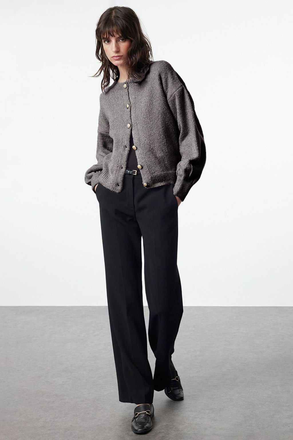 Antrasit Dugme Detayl? Yumusak Dokulu Triko H?rka TWOAW25HI00147