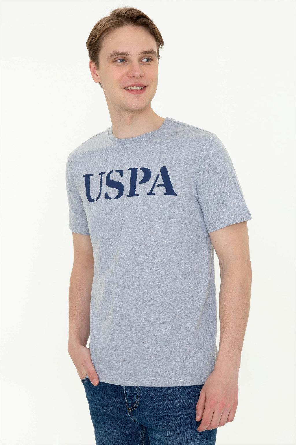 Мужская серая меланжевая футболка с круглым вырезом Basic - U.s. polo assn фото 9