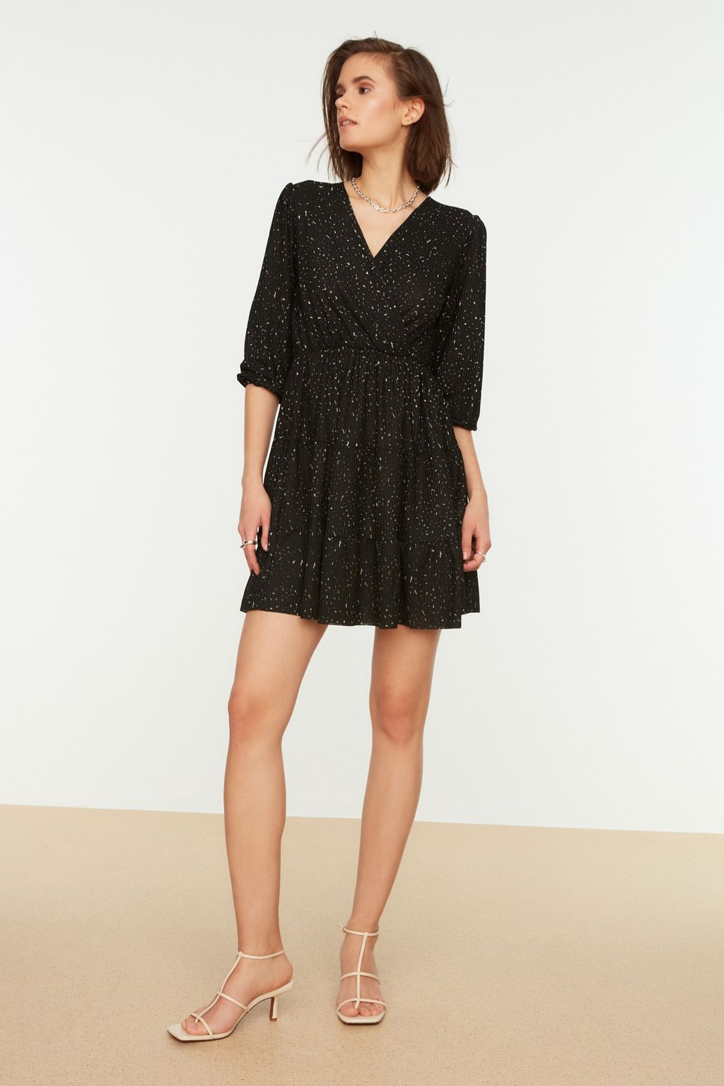 TRENDYOLMILLA K?rm?z? Retro Bask?l? Skater/Belden Ac?lan Kruvaze Yaka Mini Esnek Orme Elbise TWOAW22EL0104  фото 12