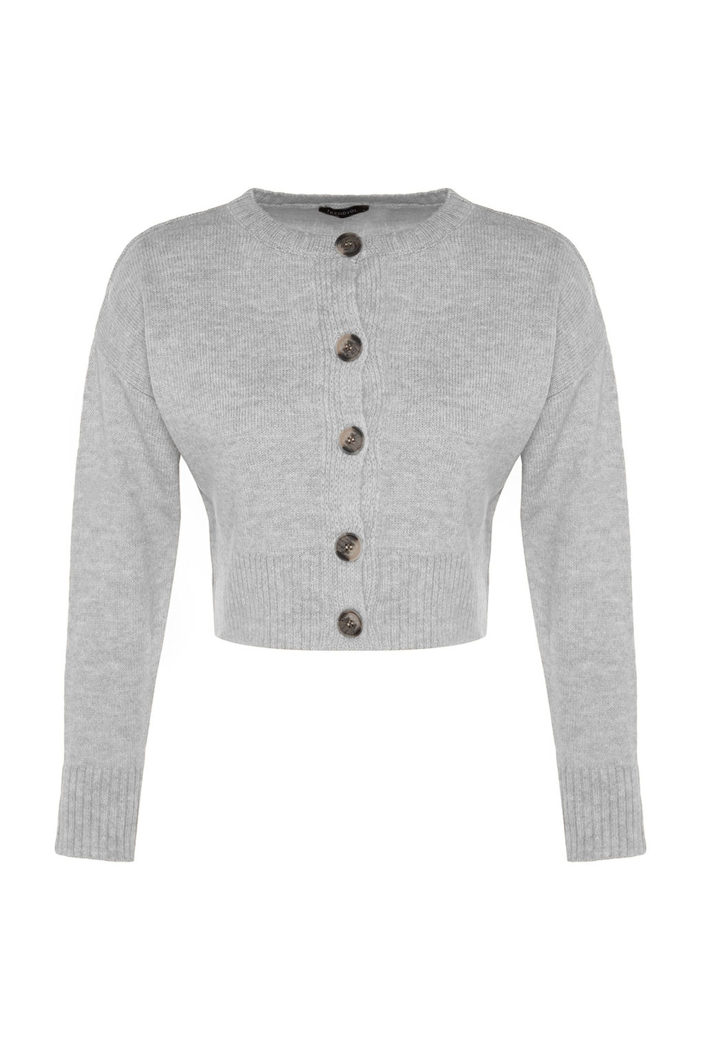 Gri Crop Yumusak Dokulu Dugmeli Triko H?rka TWOAW24HI00198