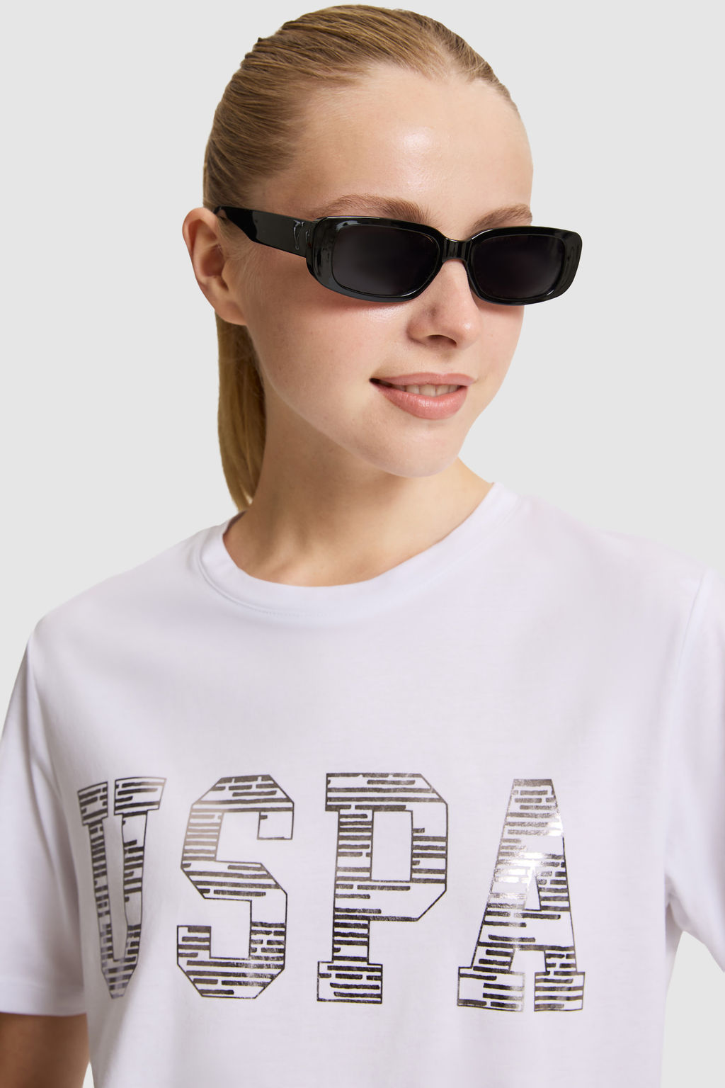 Kad_n Beyaz Bisiklet Yaka Basic Ti__rt - U.s. polo assn фото 2