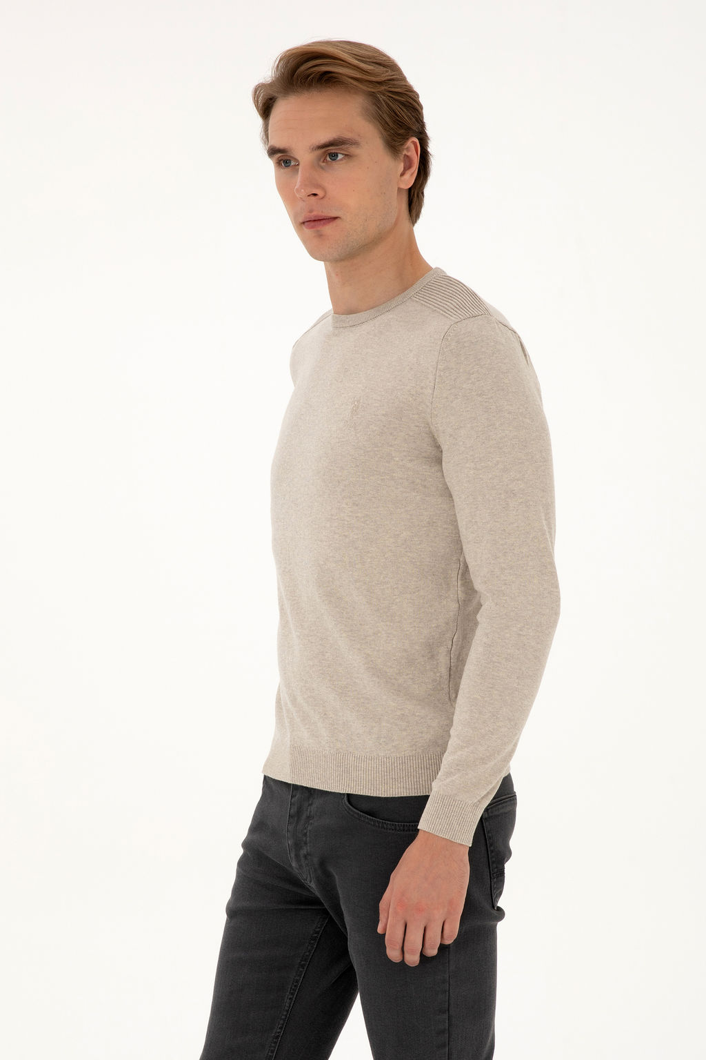 Erkek Slim Fit Bisiklet Yaka TaЕ Melanj Basic Kazak - U.s. polo assn фото 3