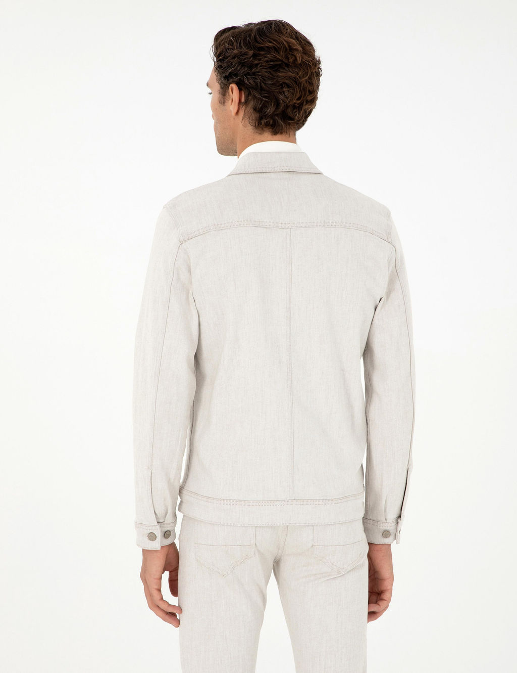 Бежевая джинсовая куртка классического кроя - Cacharel фото 5