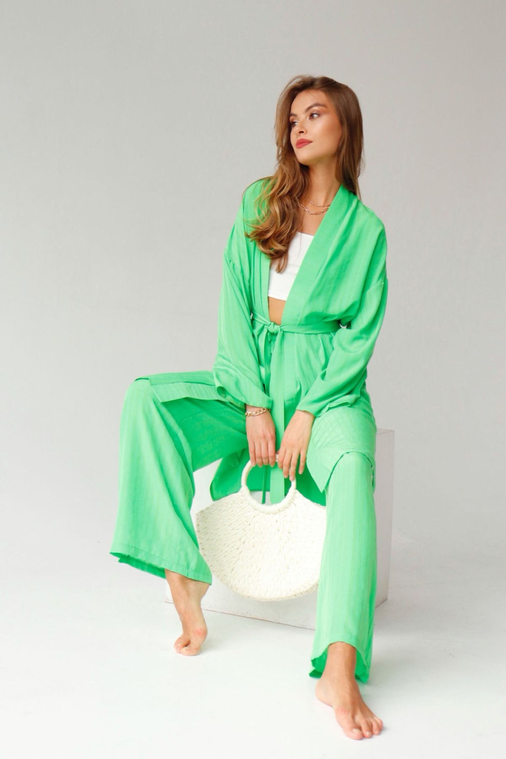 9389 Костюм из кимоно и брюк-палаццо салатовый - Martichelli фото 14