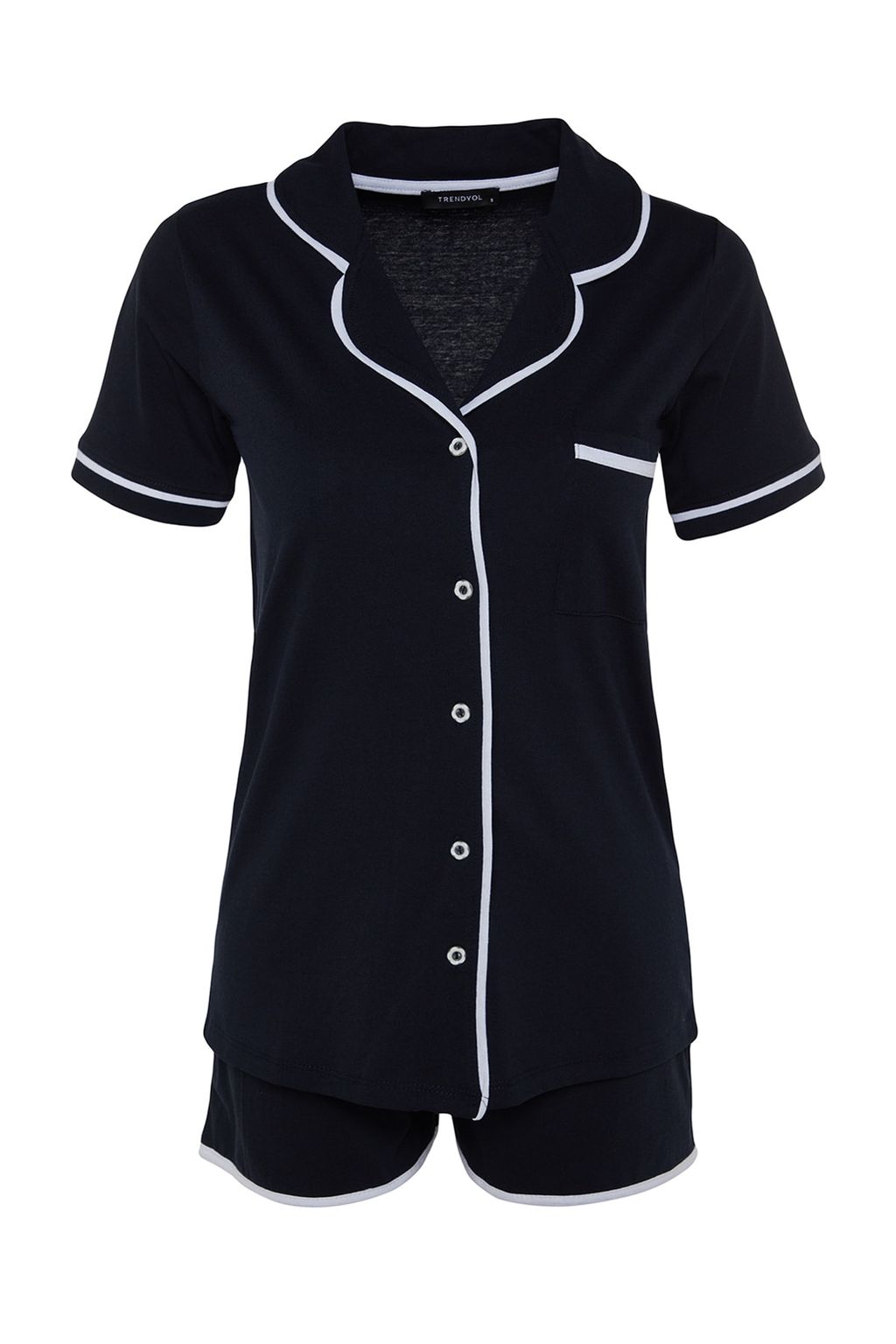 Trendyolmilla Lacivert %100 Pamuklu Biye Detayl? Sortlu Orme Pijama Tak?m? THMSS20PT0406  фото 9