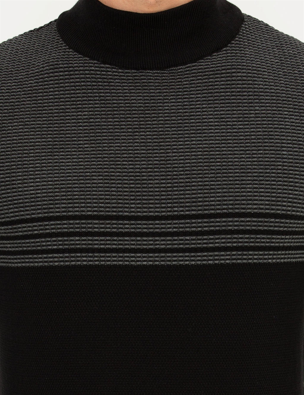 Siyah Slim Fit Yar_m Bal_k__ Yaka Triko Kazak - Pierre cardin фото 6