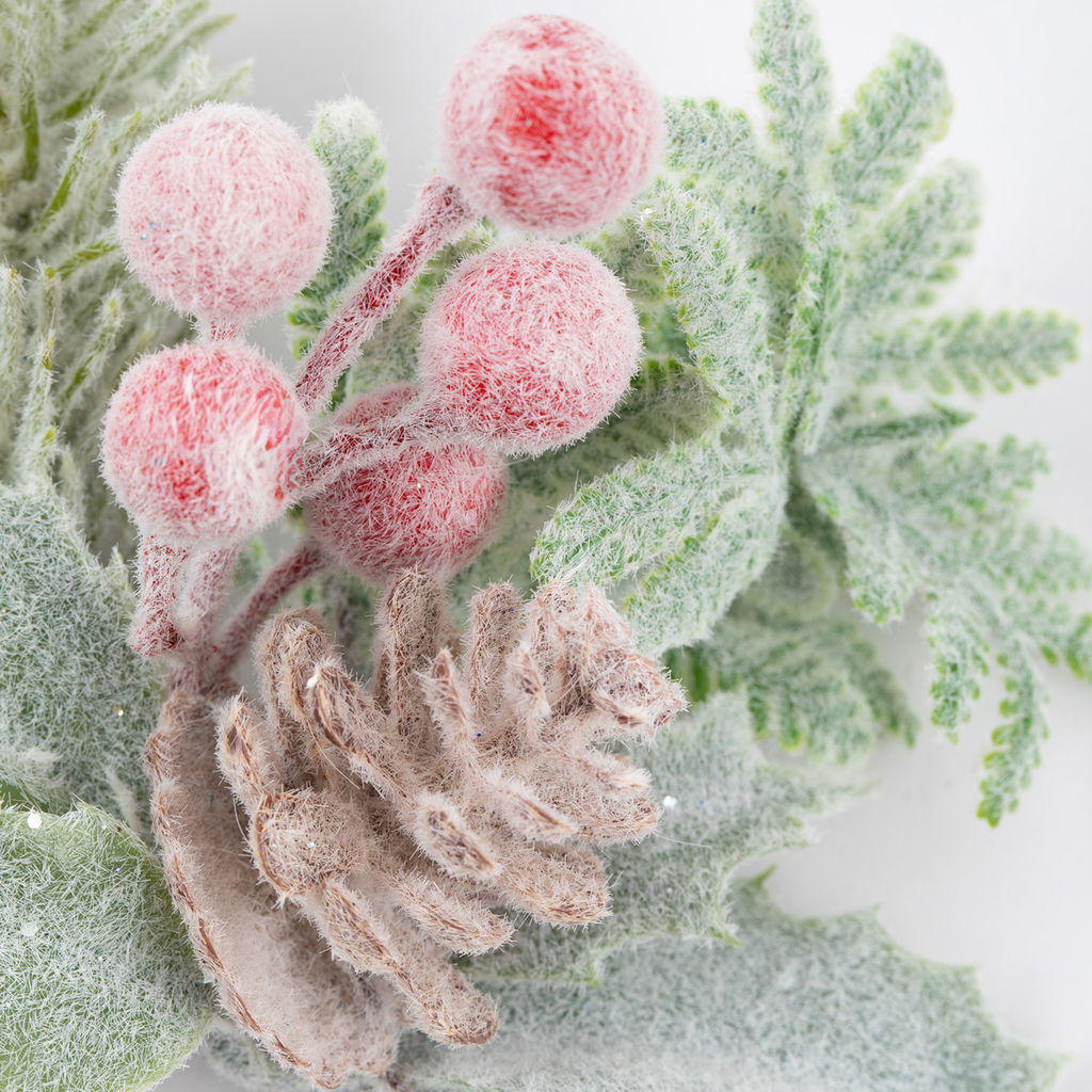 Blumentag VDD-129 Веточка декоративная заснеженная с ягодами и шишкой 6 х 1 шт. 16 см