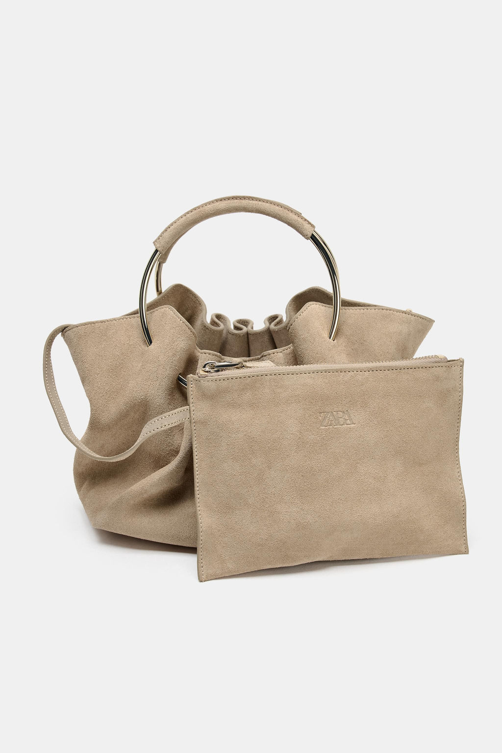RIGID HANDLE SPLIT SUEDE BUCKET BAG - Zara фото 5