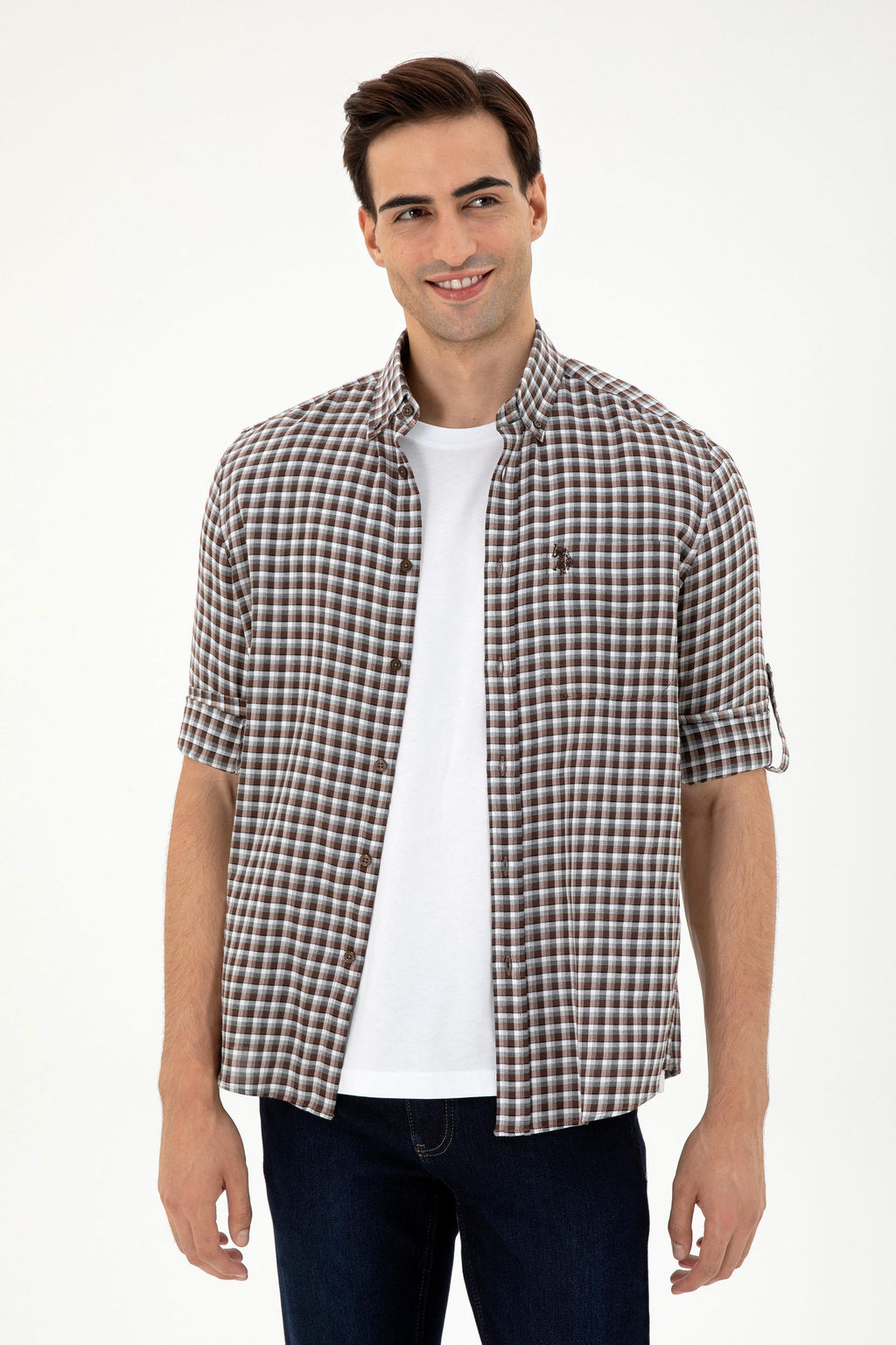 Мужская коричневая рубашка с длинным рукавом Неожиданная скидка в корзине - U.s. polo assn фото 3