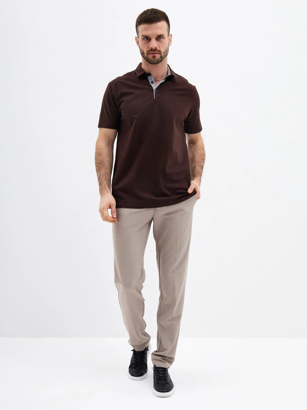 Джемпер мужской с воротником поло короткий рукав GREG G144-KO1246T-SAS5104 (коричневый)  фото 3