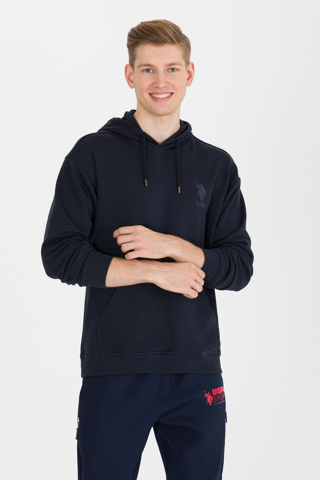 U. S. Polo Assn Мужская темно-синяя комфортная толстовка с капюшоном - U.s. polo assn фото 3