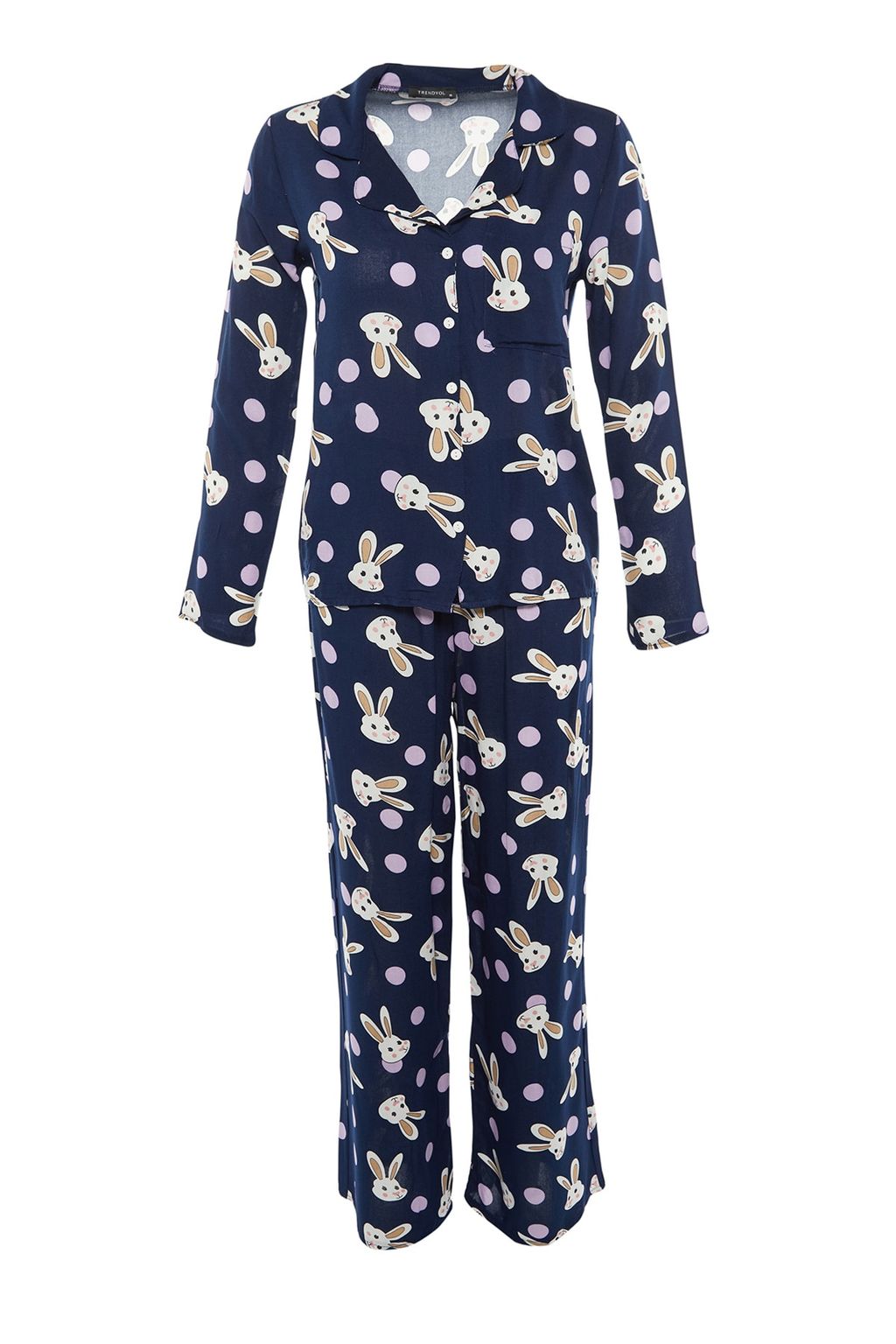 Trendyolmilla Cok Renkli Tavsan Desenli Viskon Dokuma Pijama Tak?m? THMAW21PT0048 фото 14