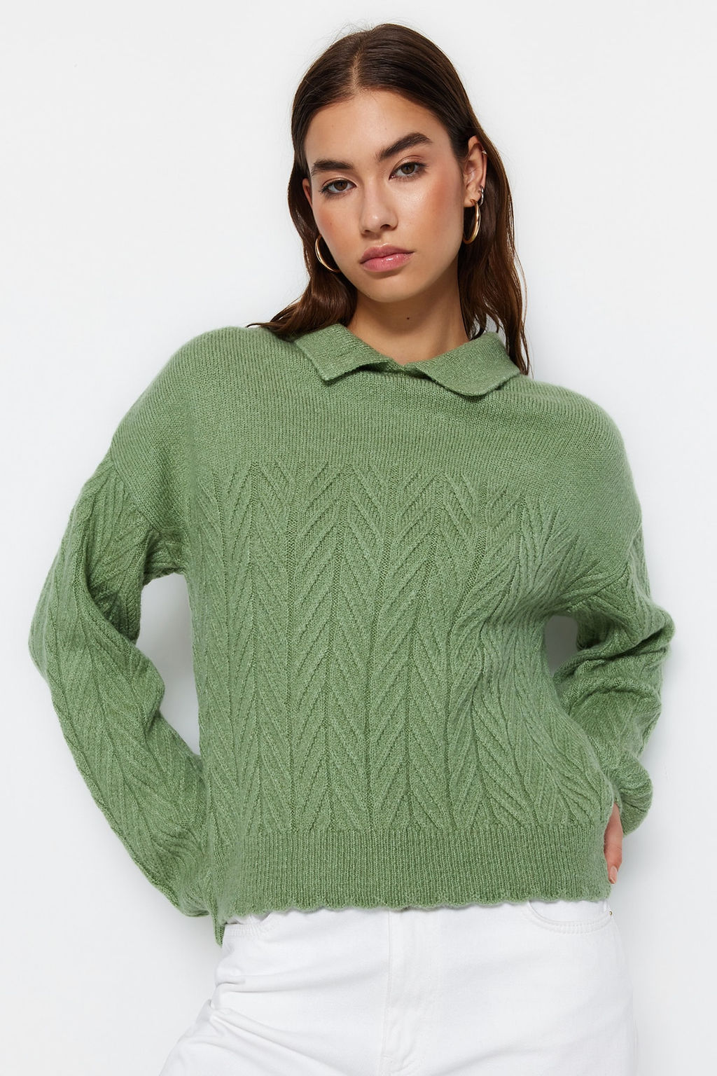 Turuncu Genis Kal?p Yumusak Dokulu Sac Orgulu Triko Kazak TWOAW22KZ1620 - Trendyolmilla фото 9