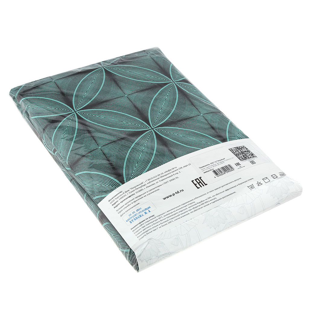 Простыня Евростандарт "Энигма" мятный 220х240см, поплин 115г/м2, хлопок 100%, упаковка "классическая" ПВХ 28х41см, "Домашняя мода" (Россия)
