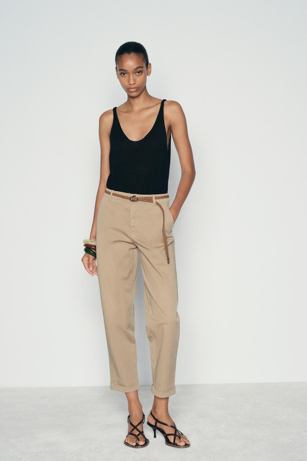 CHINO TROUSERS WITH BRAIDED BELT - Zara фото 15