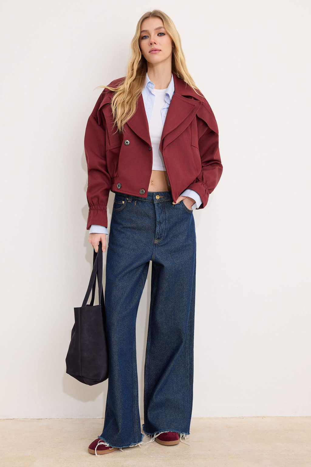 Bordo Oversize Kal?p Kruvaze Pamuklu Mont TWOSS26MO00008 - Trendyolmilla фото 2