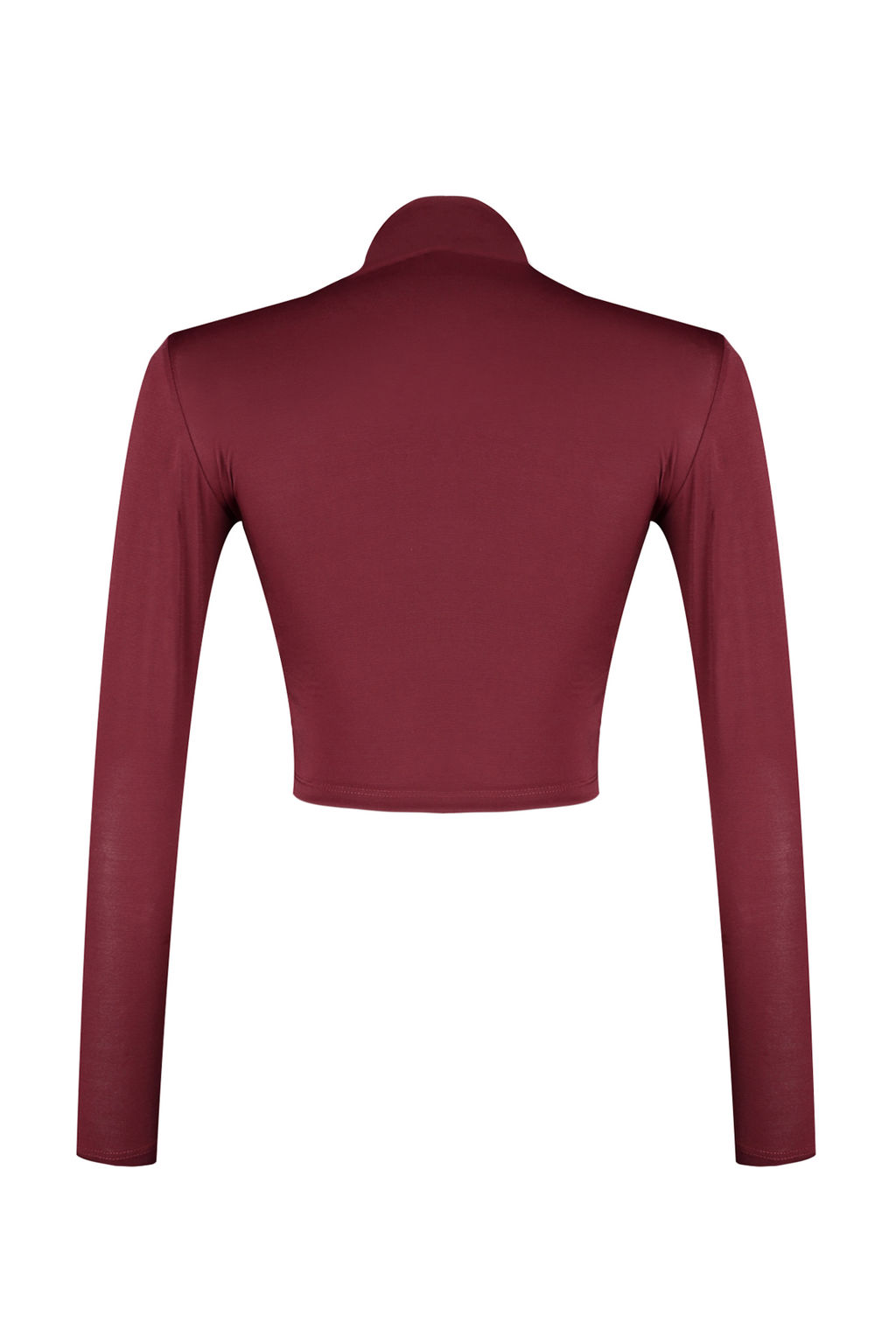 Bordo Dik Yaka Drapeli Vucuda Oturan Esnek Orme Crop Bluz TWOAW24BZ00164