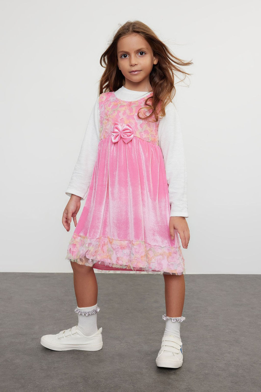 Fusya K?z Cocuk Kurdaleli Regular Bask?l? Pamuklu Orme Elbise TKDAW25EL00002 - Trendyolmilla фото 2