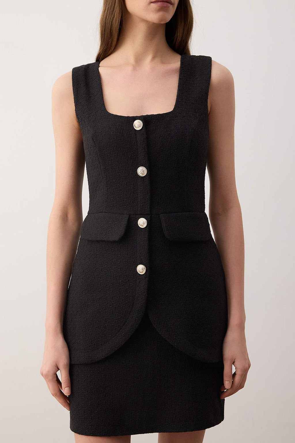 Siyah Duz Premium Tuvit Kumas Dugme Detayl? K?sa/ Mini Dokuma Elbise TWOAW26EL00321 - Trendyolmilla фото 3