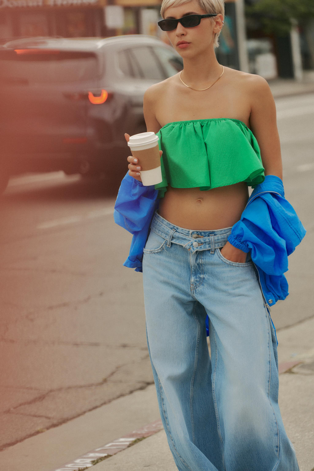 TOP BANDEAU TAFETA VOLANTE / Verde - Zara фото 2
