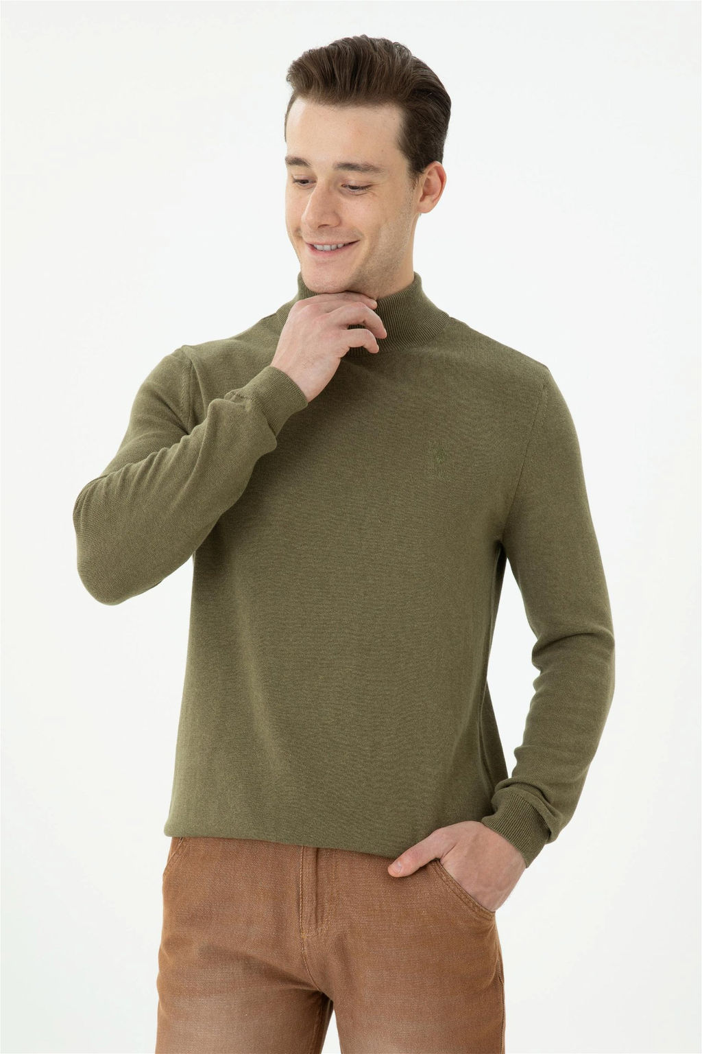 U. S. Polo Assn Мужской базовый свитер хаки меланжевого цвета - U.s. polo assn фото 3