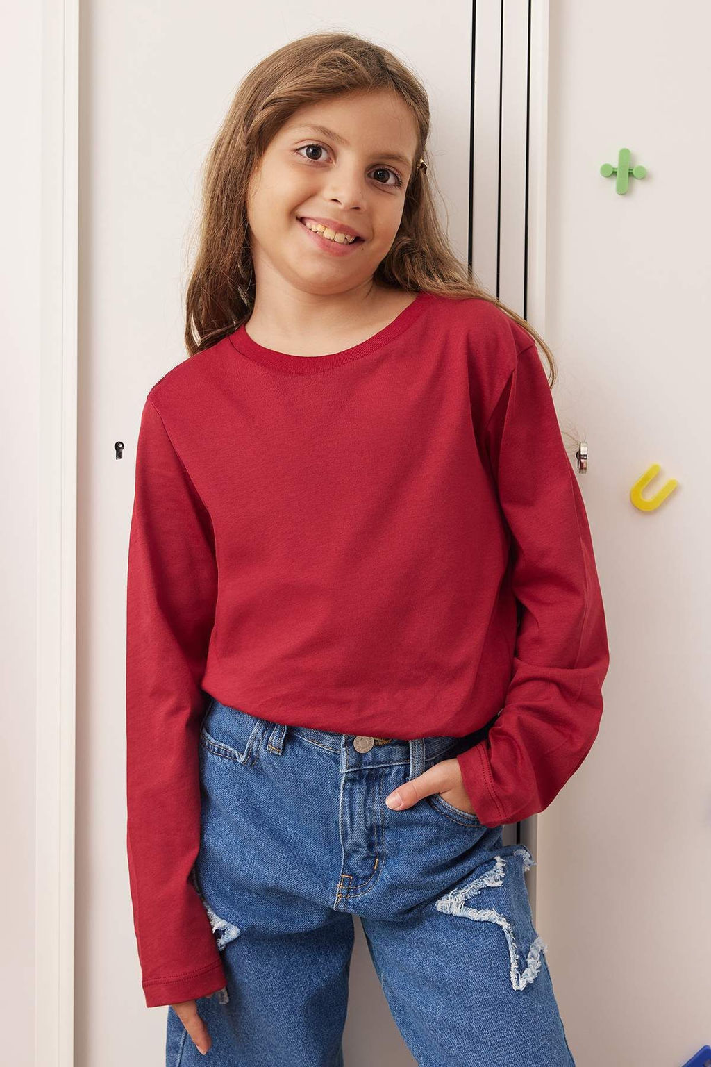 Lacivert-Bordo-Ekru 3lu Unisex Cocuk 100% Pamuk Duz Regular Orme T-Shirt TKDAW26TS00004 - Trendyolmilla фото 9