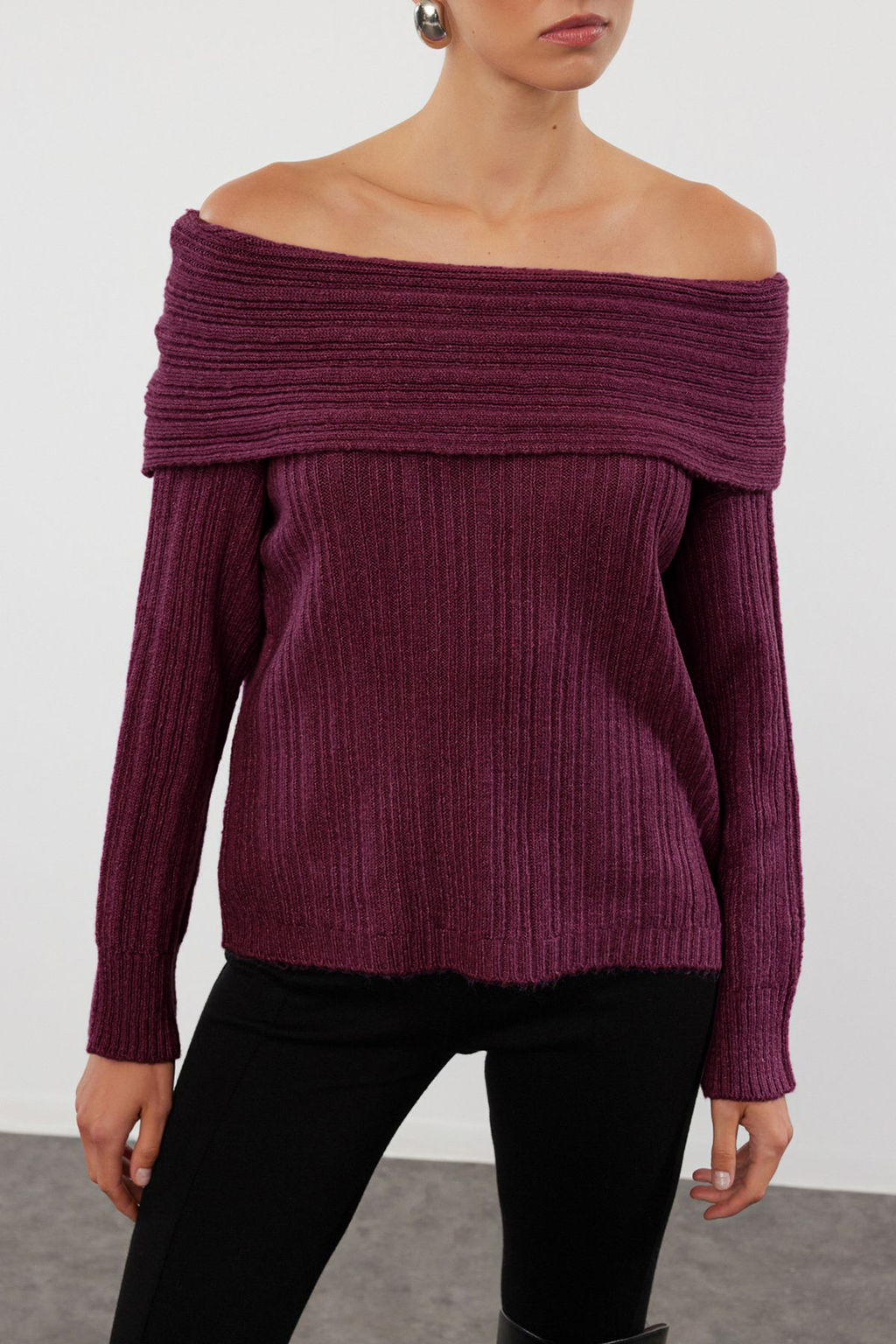 Ekru Yumusak Dokulu Carmen Yaka Triko Kazak TWOAW25KZ00076 - Trendyolmilla фото 11