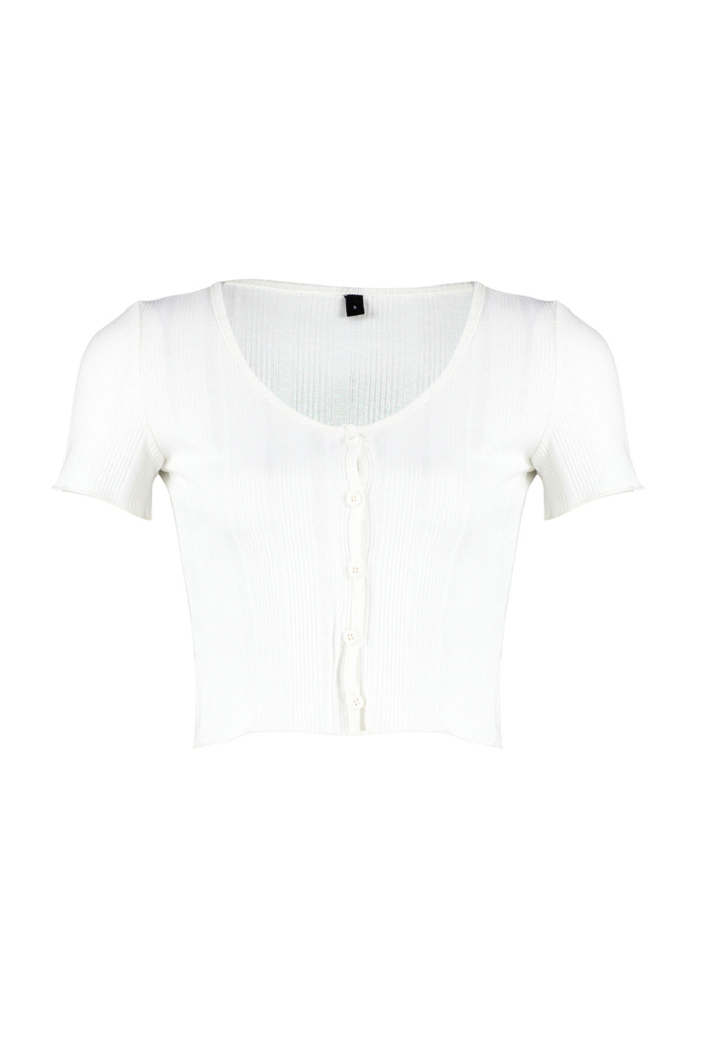 Ekru Patl? Crop Havuz Yaka Fitilli Esnek Orme Bluz TWOSS24BZ00364