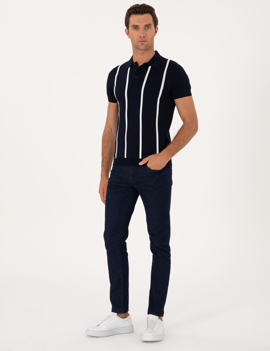 Lacivert Slim Fit Polo Yaka Triko T-shirt - Cacharel фото 4