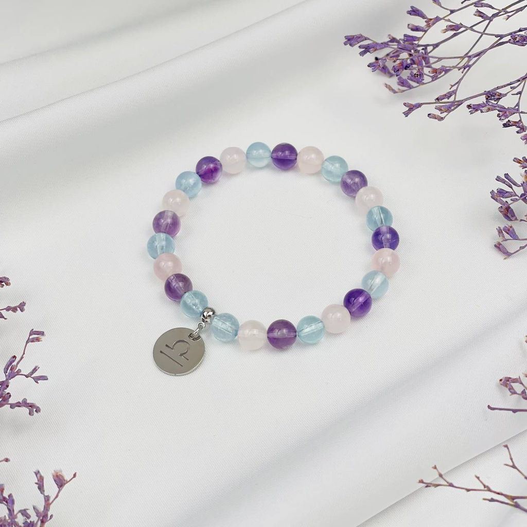Браслет для "Весов" из Аквамарина,Аметиста и Розового кварца 17 см
