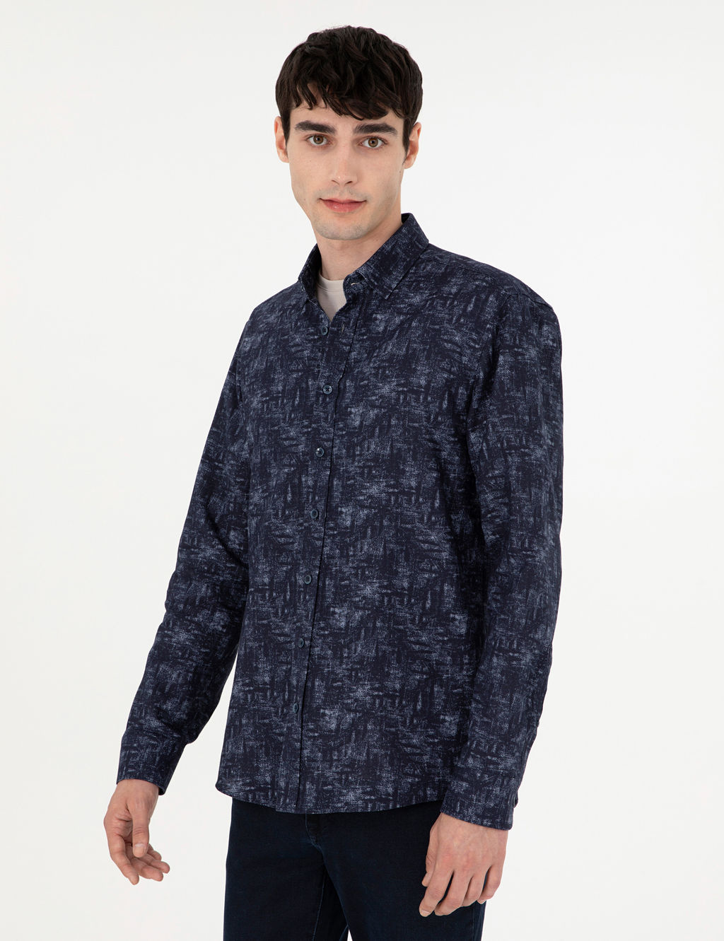 Lacivert Slim Fit Uzun Kollu G_mlek