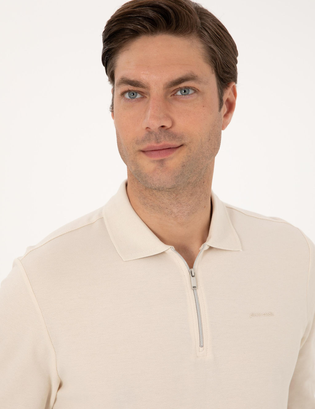 Bej Slim Fit K_vr_lmaz Fermuarl_ Polo Yaka Basic Pike Sweatshirt - Pierre cardin фото 2