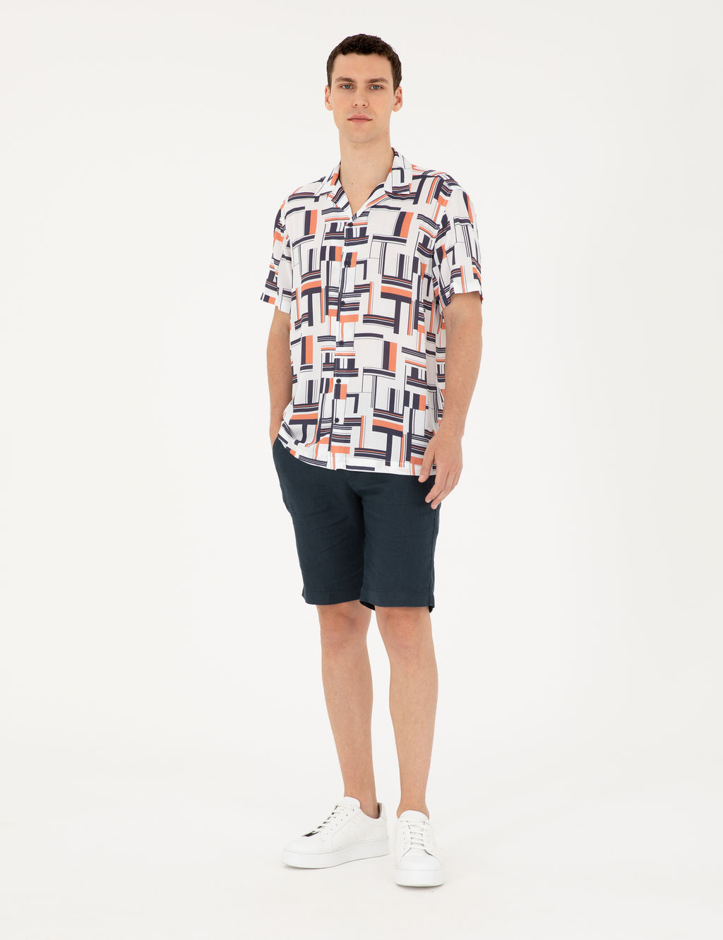 Lacivert Comfort Fit K_sa Kollu G_mlek