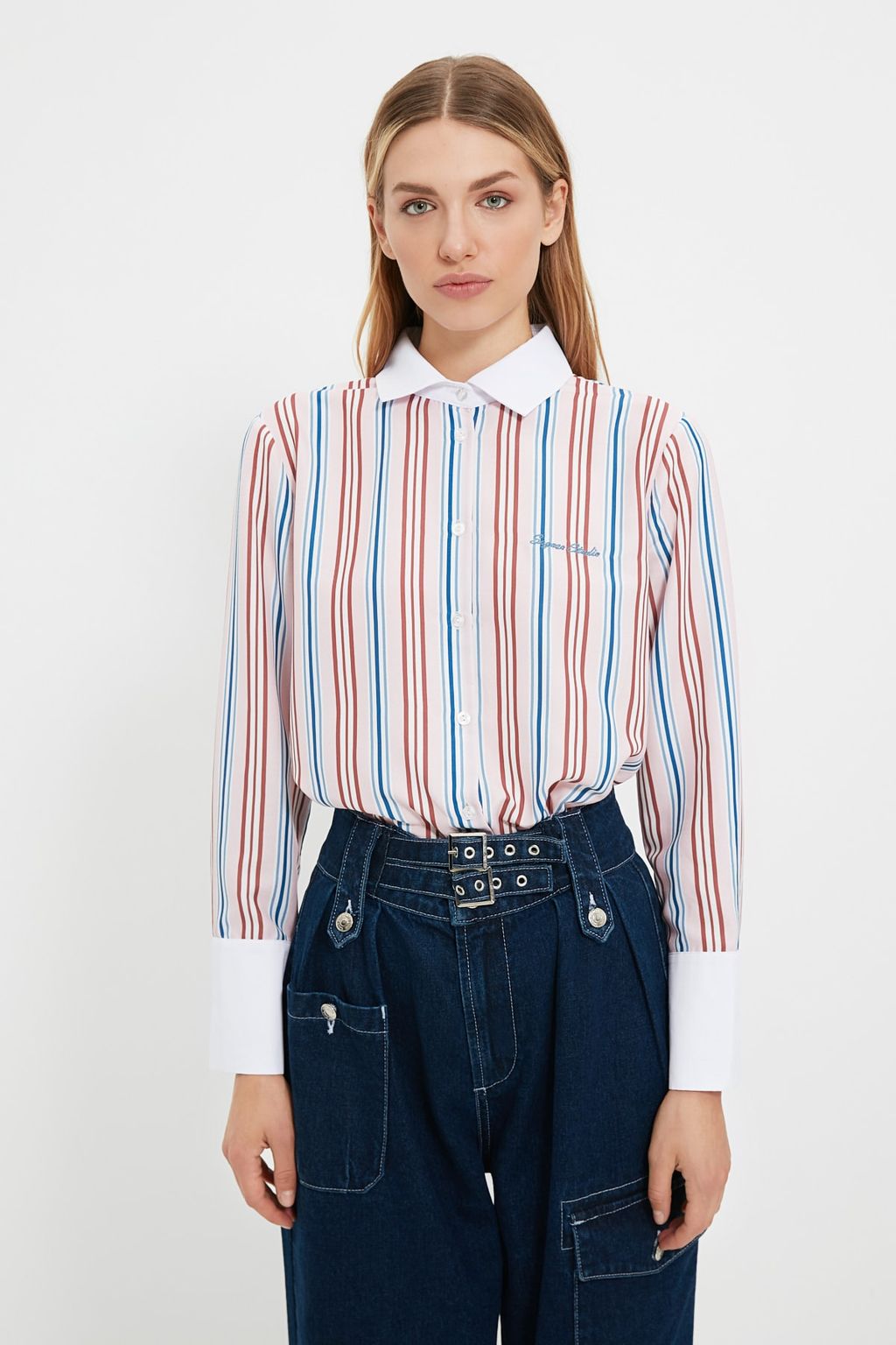 TRENDYOLMILLA X Sagaza Studio Cok Renkli Cizgili Nak?sl? Gomlek TPRAW22GO1090  фото 2